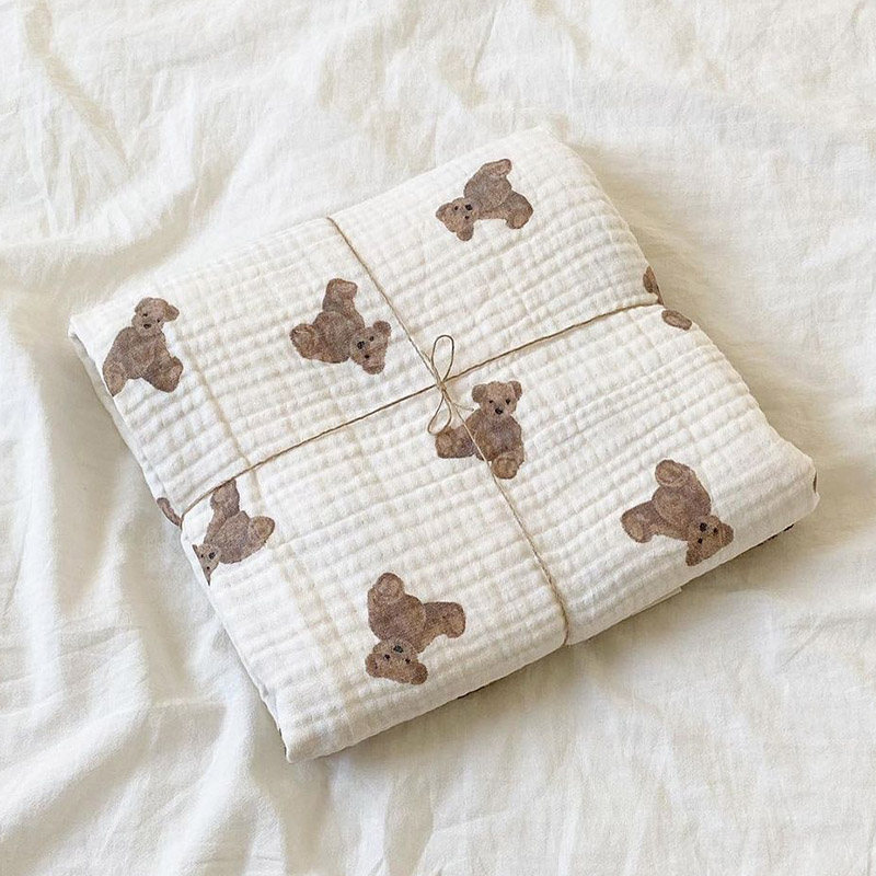 Muslin Swaddle Wrap - الدب طباعة الطفل البطانيات الوليد الشاش