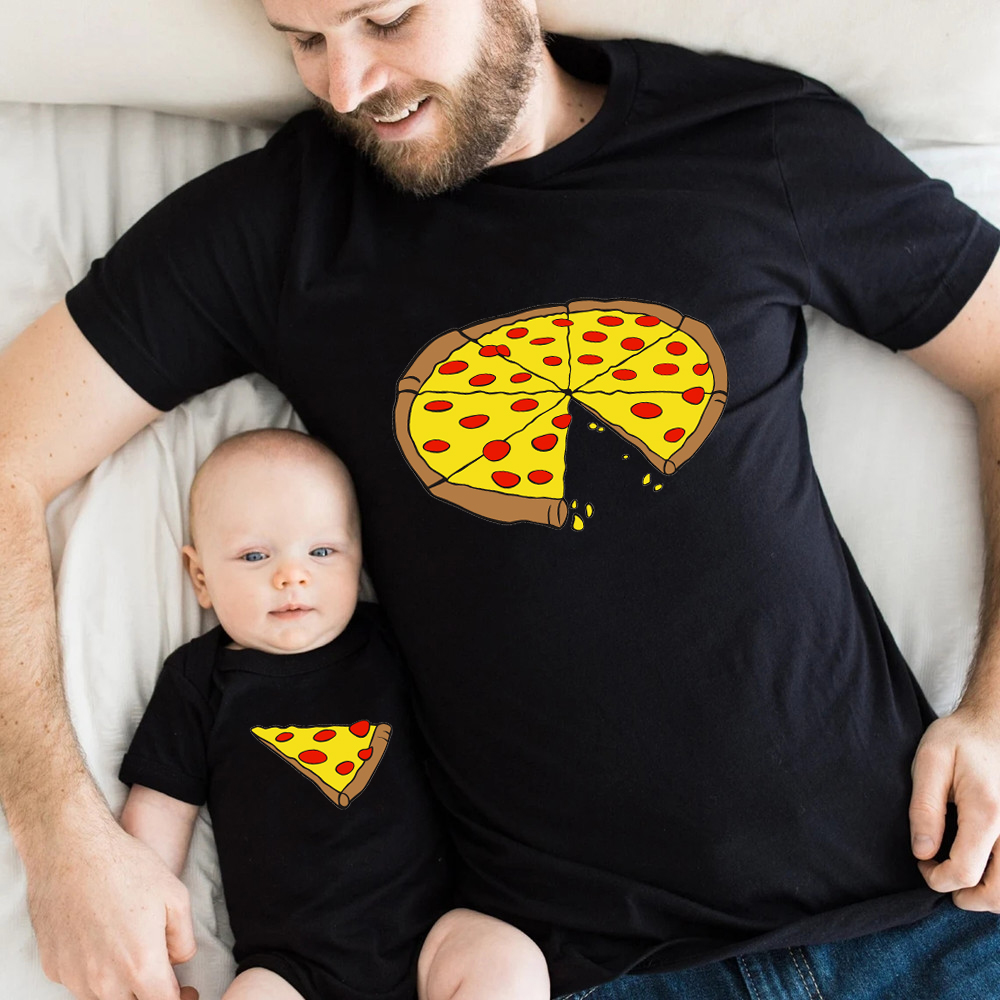 Baby Clothing For Sale - تي شيرت مضحك بطباعة البيتزا للأب