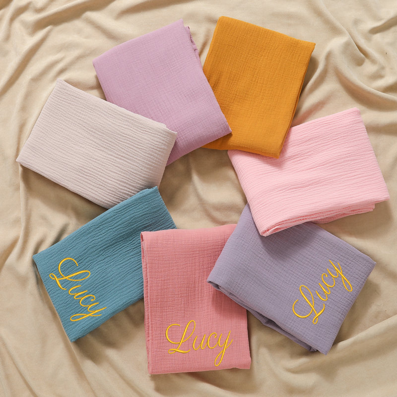 Muslin Swaddle Wrap - اسم شخصي مطرز مخصص الطفل القطن