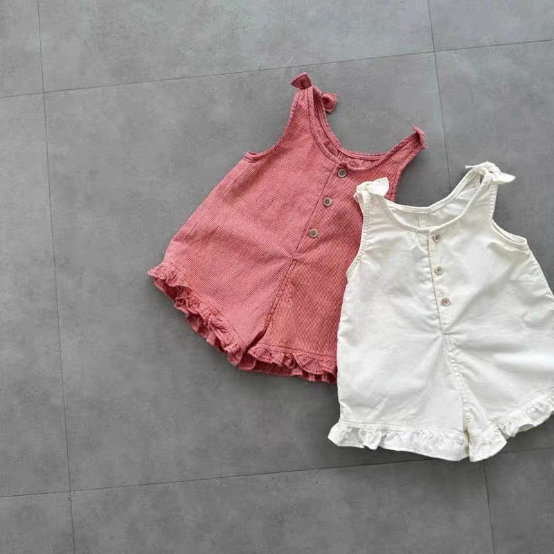 Baby Clothing Onesies - رومبير صيفي للبنات مع مريلة وشورت،